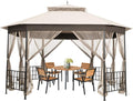 Tangkula 10 x 12 Ft Patio Gazebo, Heavy Duty Octagonal Canopy Gazebo w/Netting Sidewalls and Sturdy Steel Frame, Double Roof Vented Gazebo Canopy Shelter for Backyard Event Party BBQ (Beige)