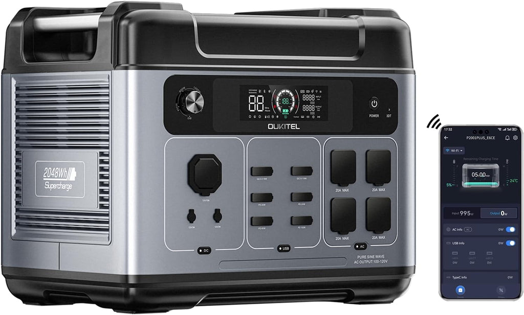 OUKITEL P2001 Plus 2400W Solar Generator, 2048Wh Solar power station(Solar Panel Optional), 1800W Fast Charging, Smart APP Control Emergency Power Station for Home, Camping, Outdoor Battery Backup