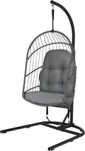 Giantex Hanging Egg Chair with Stand, Outdoor Indoor Foldable Swing Chair with Cushions, Rattan Hanging Basket Chairs with C Hammock Stand, Hanging Hammock Chair for Bedroom Balcony Patio (Grey)