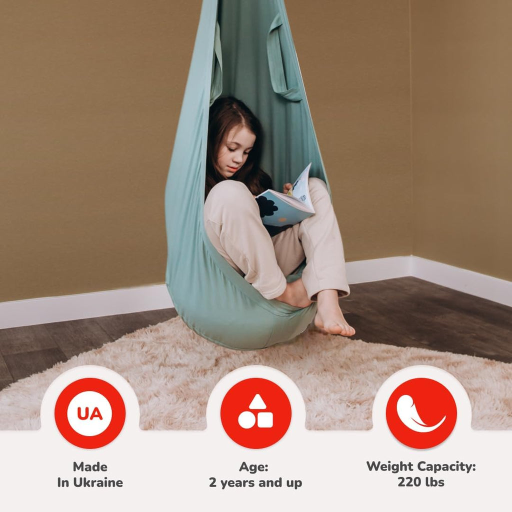 Cocoon Swing for Kids, Indoor Swing, Sensory Swing, Hanging Cocoon for Toddlers, Montessori-Inspired Hammock Chair by Woodandhearts, Made in Ukraine