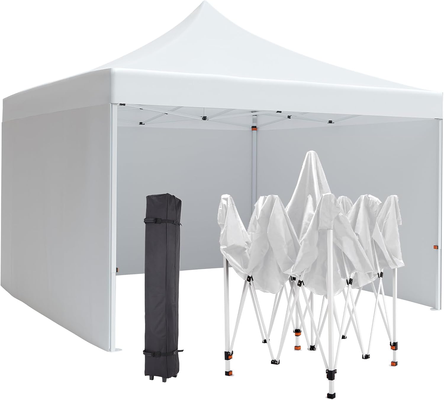 Pop-up Waterproof Windproof and UV-Proof Gazebo Instant Portable Canopy Tent 10'x10' with 3 Side Walls, 1 Wheeled Bag, 8 Ground pegs for stall/Outdoor/Party Events (10FTx10FT, White)