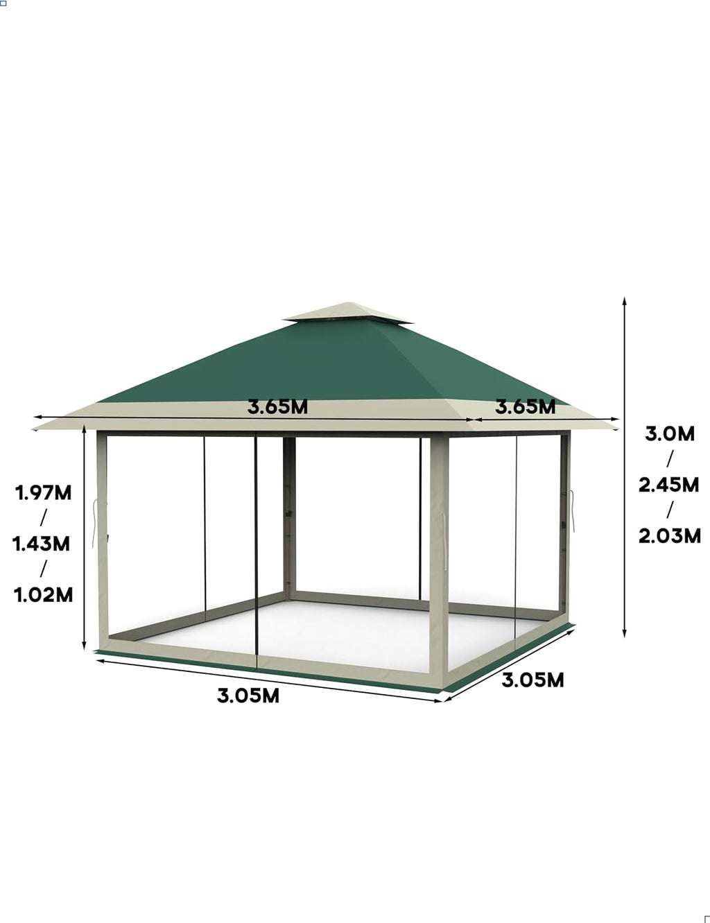 KYBOLT 12x12 Pop Up Gazebo Instant Canopy Tent with Netting 4 Stanbags Outdoor Shelter for Lawn, Garden, Backyard, Deck (Olive Green + Taupe)