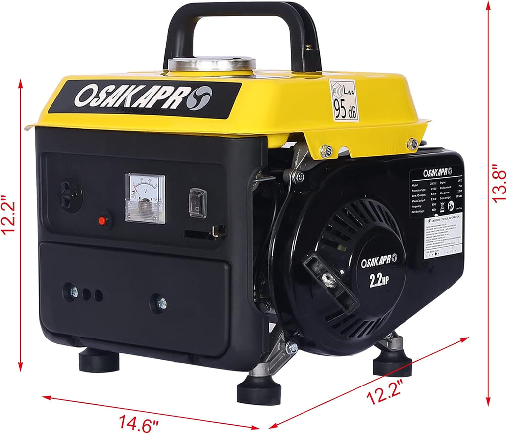 Portable Outdoor Generator, Low Noise Gas Powered Generator for Home Use, 71CC 2-Stroke Engine, 800-Watt Rated Power, EPA Compliant, Perfect for Camping & Tailgating-Yellow