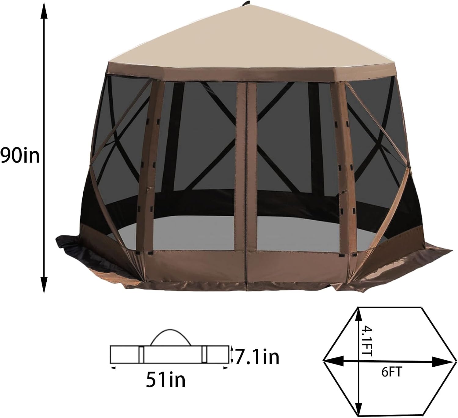 12x12ft Pop-Up Gazebo, Pop Up Canopy Outdoor Screen Tent 6 Side with Portable Carry Bag, Fiber Poles, Guy Rope, Ground Pegs, and 600D Oxford Cloth for Outdoor Camping, Lawn and Backyard
