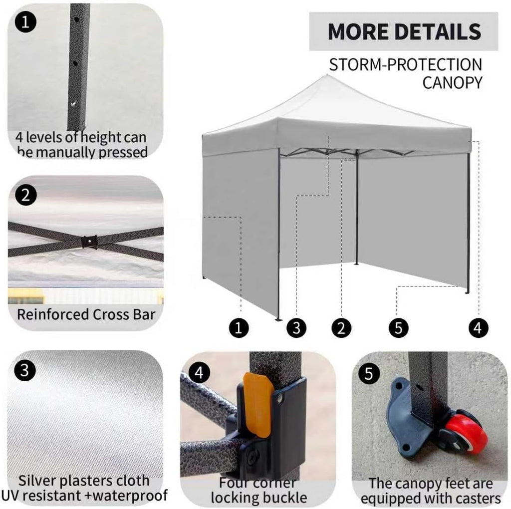 10x10 Pop up Canopy Tent with Sidewalls,Heavy Duty Waterproof Sun Shade Canopy Easy up Canopy with Wheel Bag Commercial Gazebo Tent for Outdoors Parties Vendors Camping Beach (Light Gray)