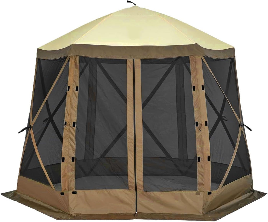 12x12ft Pop-Up Gazebo, Pop Up Canopy Outdoor Screen Tent 6 Side with Portable Carry Bag, Fiber Poles, Guy Rope, Ground Pegs, and 600D Oxford Cloth for Outdoor Camping, Lawn and Backyard