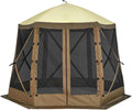 12x12ft Pop-Up Gazebo, Pop Up Canopy Outdoor Screen Tent 6 Side with Portable Carry Bag, Fiber Poles, Guy Rope, Ground Pegs, and 600D Oxford Cloth for Outdoor Camping, Lawn and Backyard