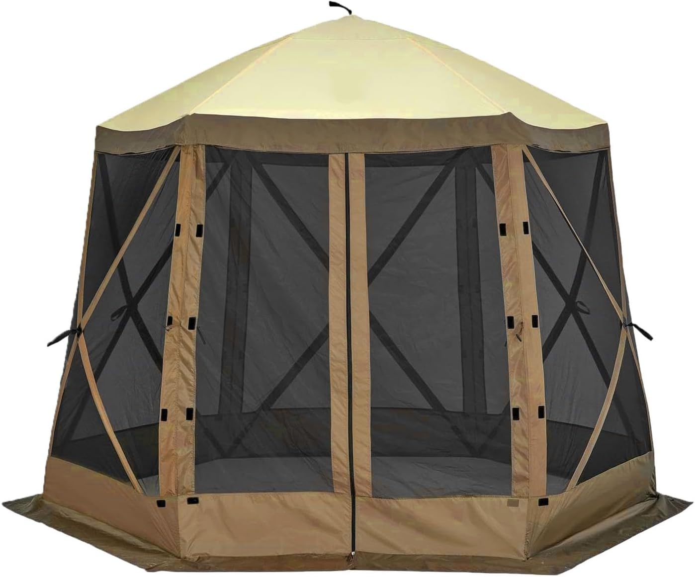 12x12ft Pop-Up Gazebo, Pop Up Canopy Outdoor Screen Tent 6 Side with Portable Carry Bag, Fiber Poles, Guy Rope, Ground Pegs, and 600D Oxford Cloth for Outdoor Camping, Lawn and Backyard