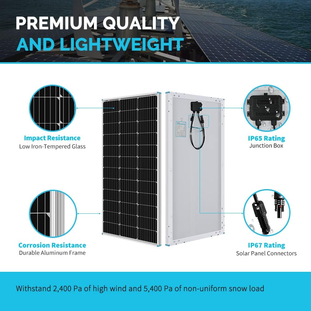 Renogy 200 Watts 12 Volts Monocrystalline RV Solar Panel Kit with Adventurer 30A LCD PWM Charge Controller and Mounting Brackets for RV, Boats, Trailer, Camper, Marine, Off-Grid Solar Power System