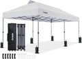 Amada 20x10 Pop Up Canopy Tent - Center Lock One Push Commercial Instant Canopies with 3-Height Adjustable & Wheeled Bag, 12 Stakes 6 Sandbags 6 Ropes, Great for Trade Shows, Events (20x10ft, White)