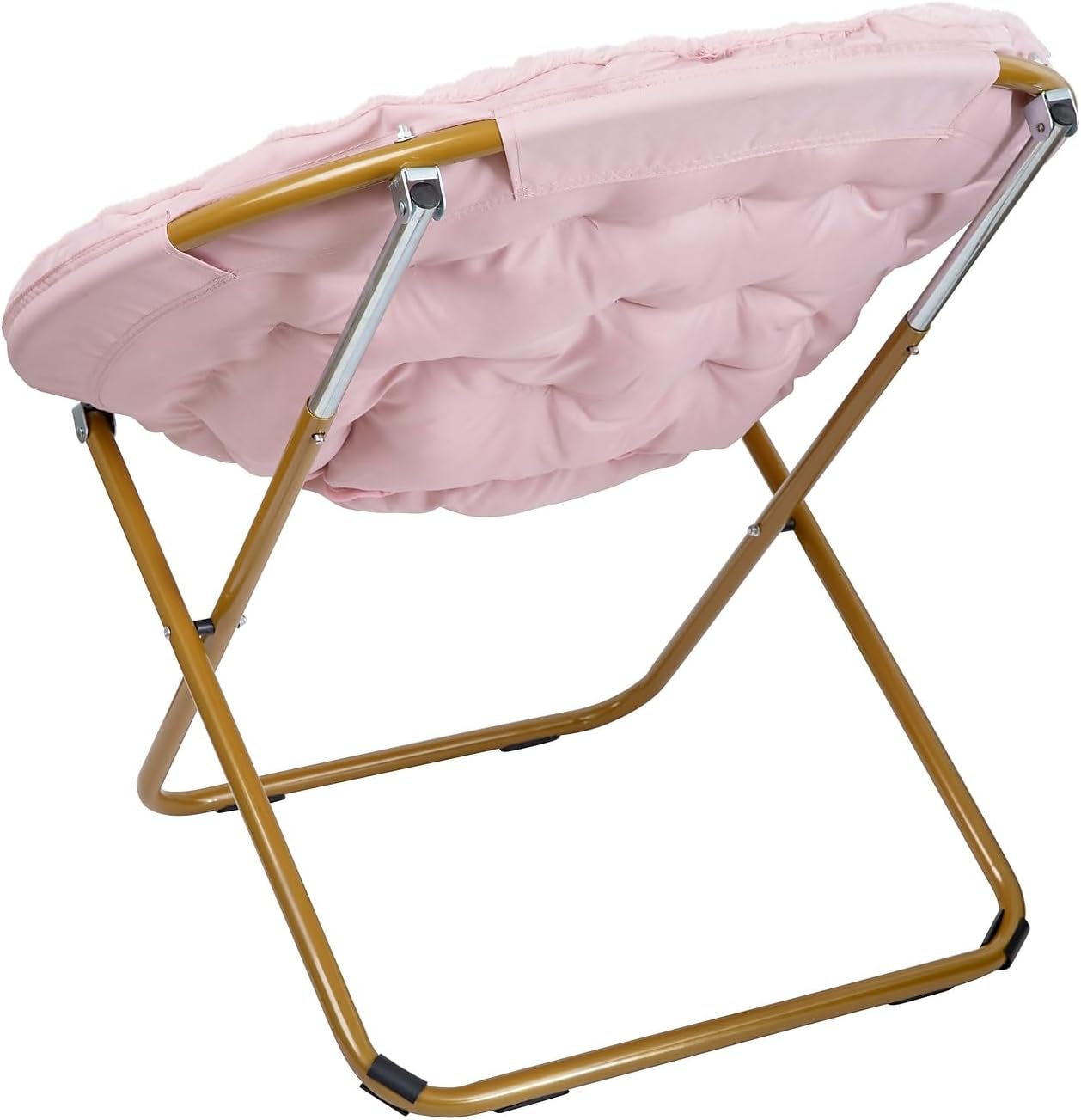 Flash Furniture Gwen Oversize Folding Saucer Chair - Blush Faux Fur Moon Chair - Soft Gold Metal Frame - 38' Portable Folding Chair - for Dorm and Bedroom