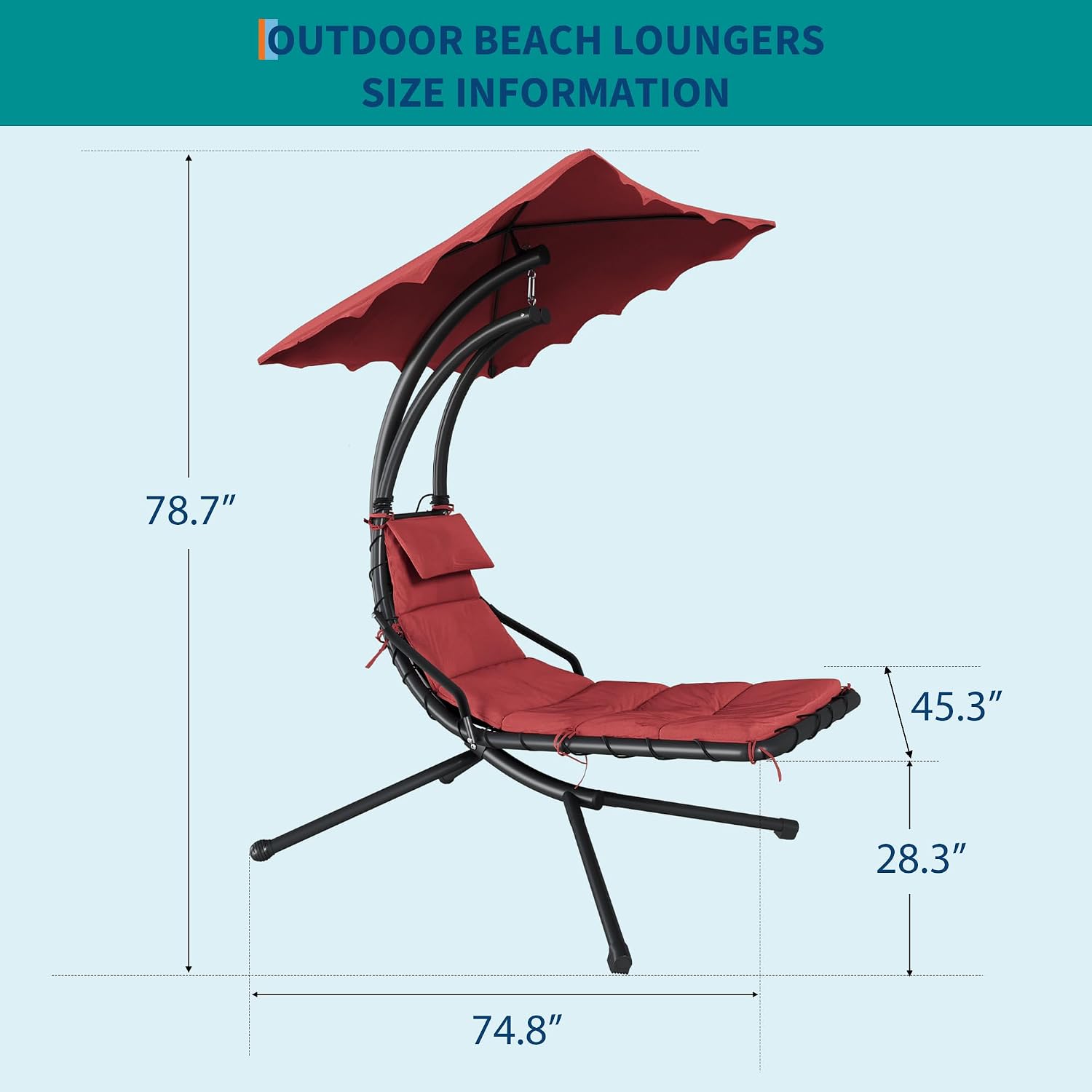 Hanging Chaise Lounge Swing Chair, Hanging Curved Chaise Lounge Chair Umbrella, Curved Steel Hammock Lounger Chairs for Outdoor Indoor Patio Pool Garden Backyard Porch