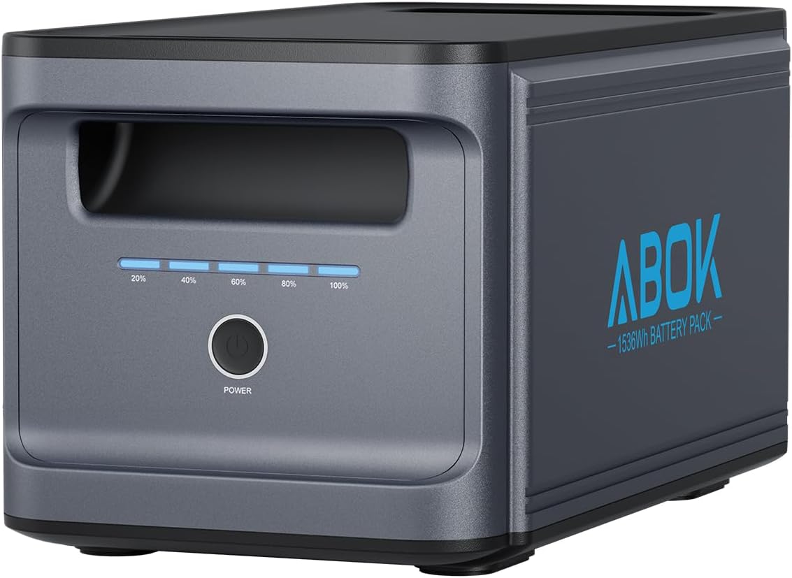 1536Wh Extra Battery ABOK LiFePO4 Battery, pairs with Ark2000, Expandable up to 4.6kWh, 1.3 Hr Fast Charge, App, 2000W Solar Generator for Camping, Emergency, RV, Clean Energy