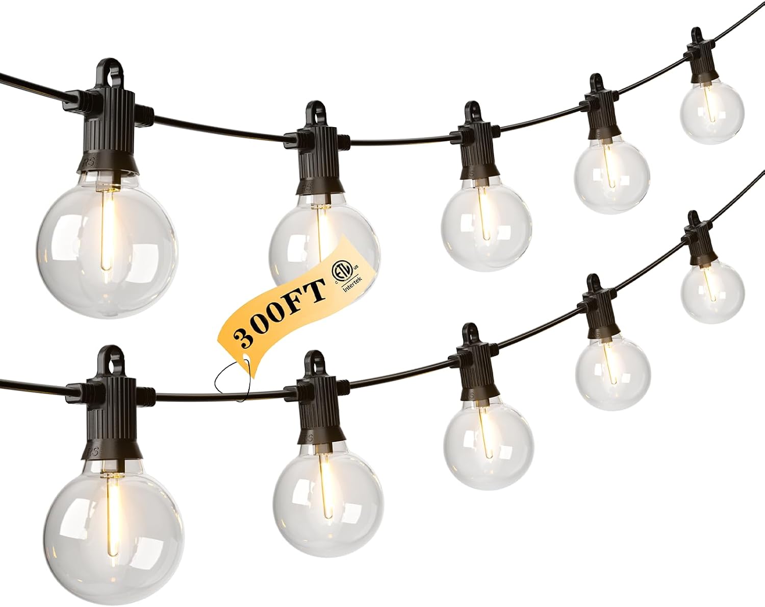 Kawaya 300FT Outdoor String Lights - LED Waterproof Patio Light for Outside with 146+4 G40 Globe Blubs - Shatterproof Hanging Lights for Porch Bistro Backyard Gazebo Balcony Cafe