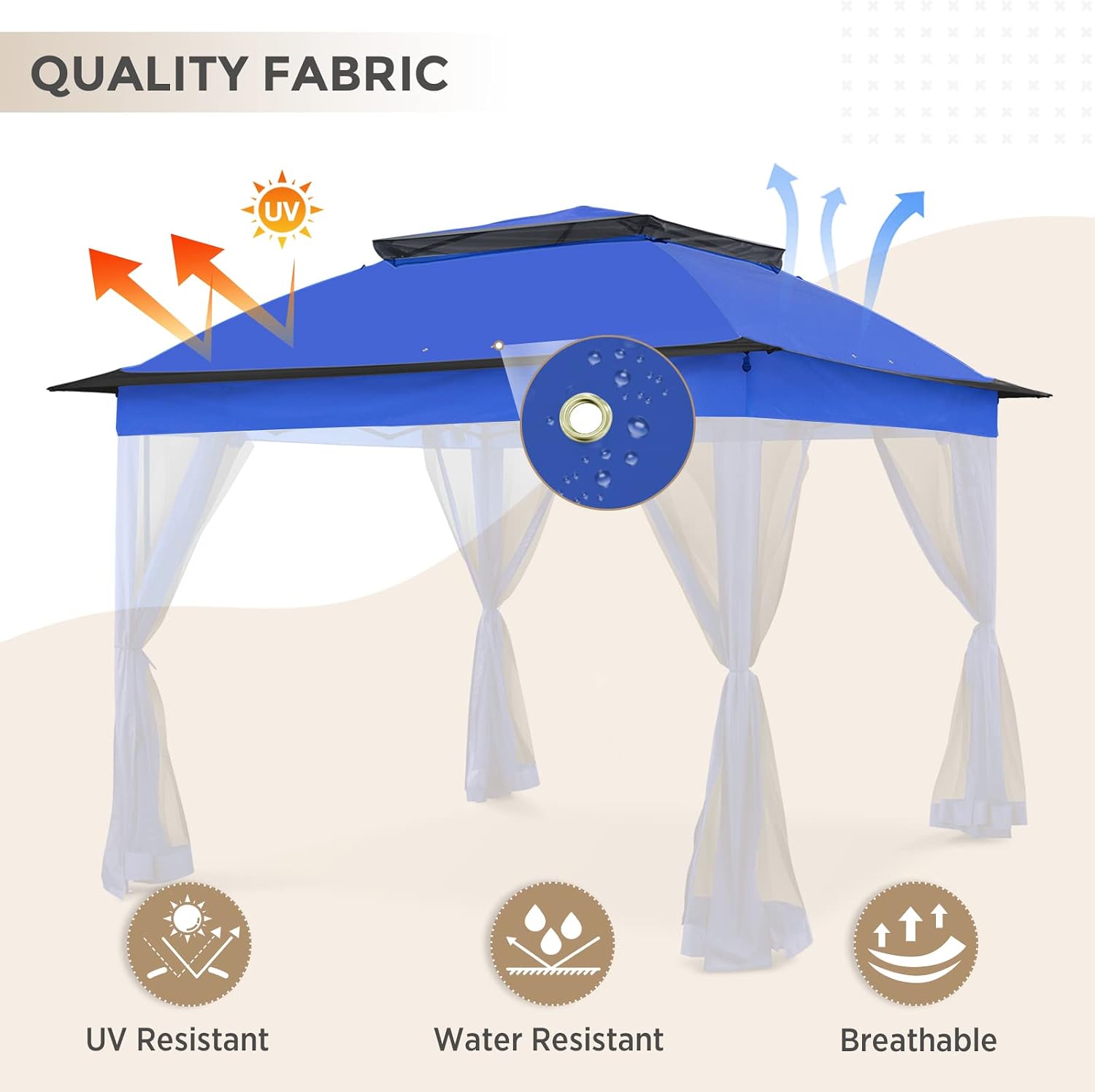 COOS BAY 11x11 Replacement Gazebo Top with Air Vent Sunshade Polyester Top Cover Only, Blue