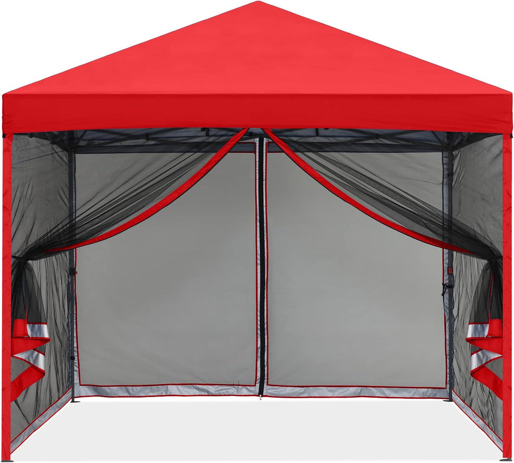 MASTERCANOPY Pop-Up Easy Setup Outdoor Canopy with Netting Screen Walls (8x8, Red)