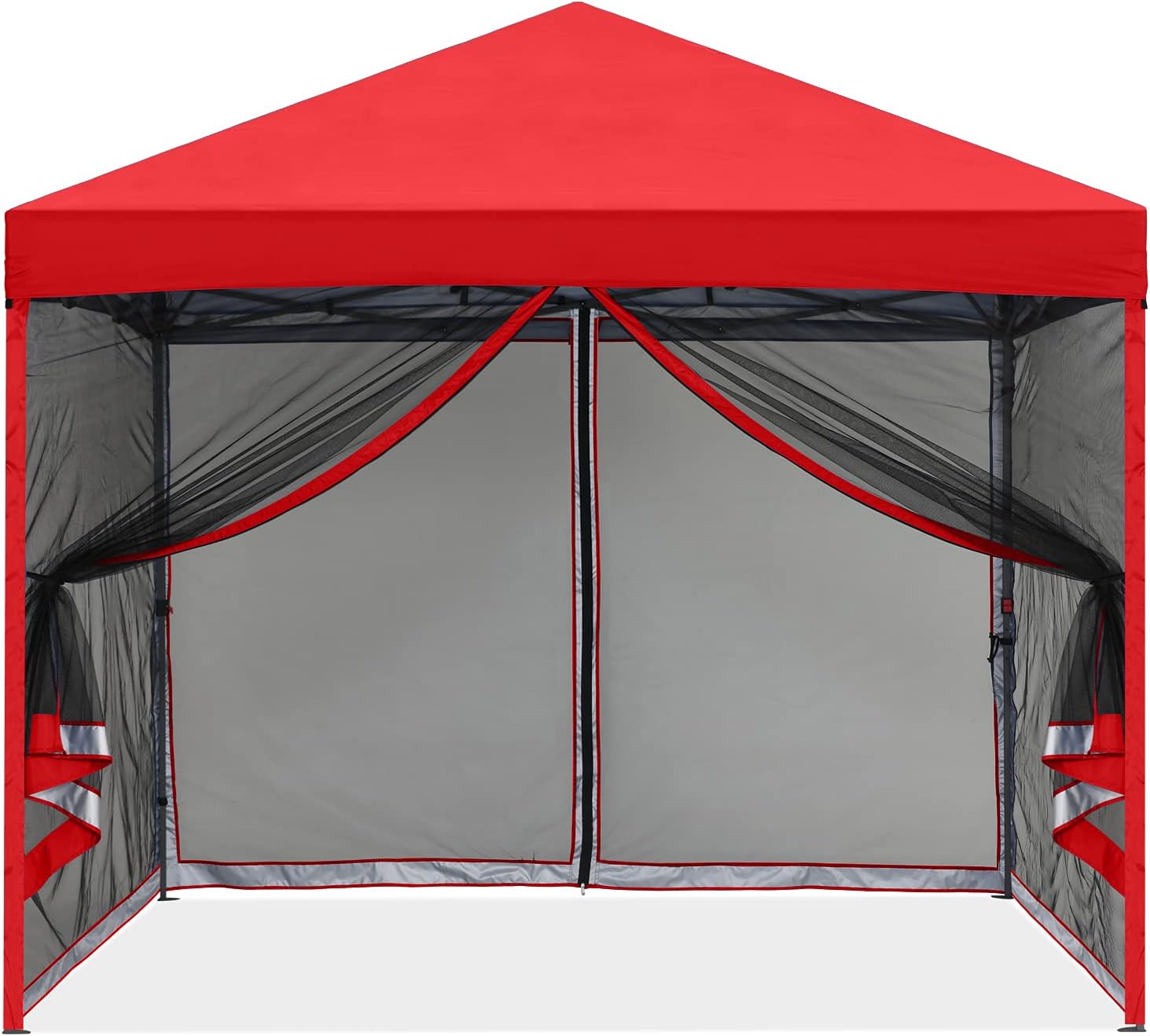 MASTERCANOPY Pop-Up Easy Setup Outdoor Canopy with Netting Screen Walls (8x8, Red)