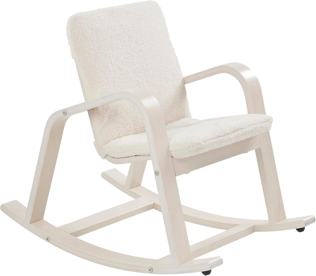 ECR4Kids Bentwood Reading Rocking Chair with Armrests and Cushion, Montessori Furniture, White Wash