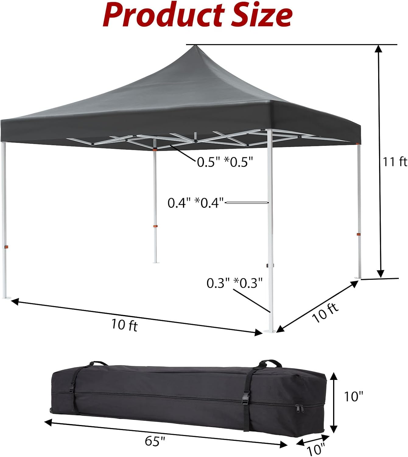 Pop-up Waterproof Windproof and UV-Proof Gazebo Instant Portable Canopy Tent 10'x10' with 3 Side Walls, 1 Wheeled Bag, 8 Ground pegs for stall/Outdoor/Party Events (10FTx10FT, Black)