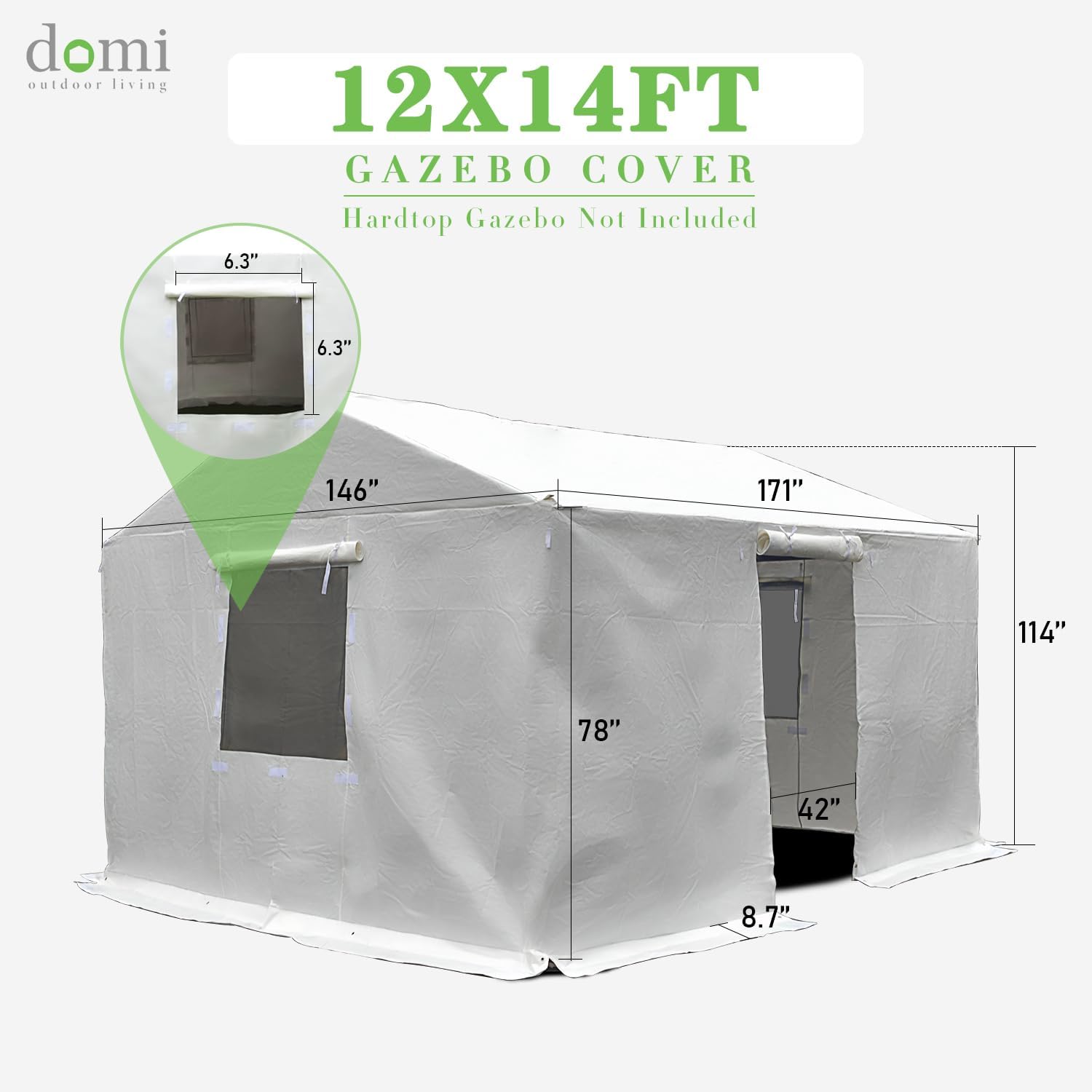Domi 12' x 14' Universal Winter Gazebo Cover, All Season Waterproof Enclosed Cover with Sidewalls & Ventilated Mesh Windows, All-Weather Outdoor Cover for Gable Roof Gazebos, White