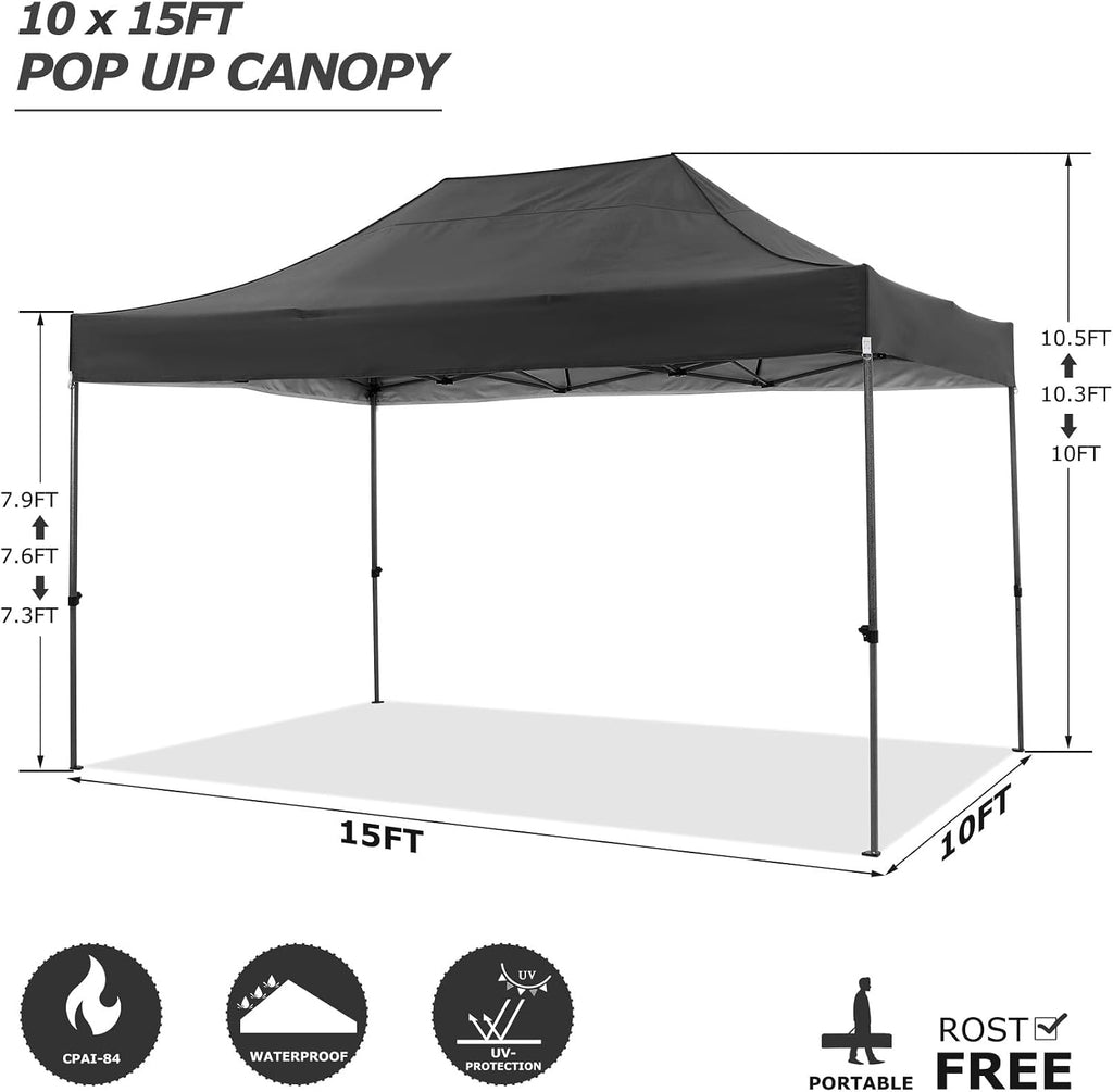 COBIZI 10x15 Pop up Canopy Tent 10x15 Canopy with 4 Sidewalls Waterproof Heavy Duty Commercial for Parties Outdoor Garden Gazebo Tent, Carry Bag(10x15ft, Black)