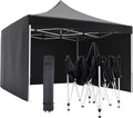 Pop-up Waterproof Windproof and UV-Proof Gazebo Instant Portable Canopy Tent 10'x10' with 3 Side Walls, 1 Wheeled Bag, 8 Ground pegs for stall/Outdoor/Party Events (10FTx10FT, Black)