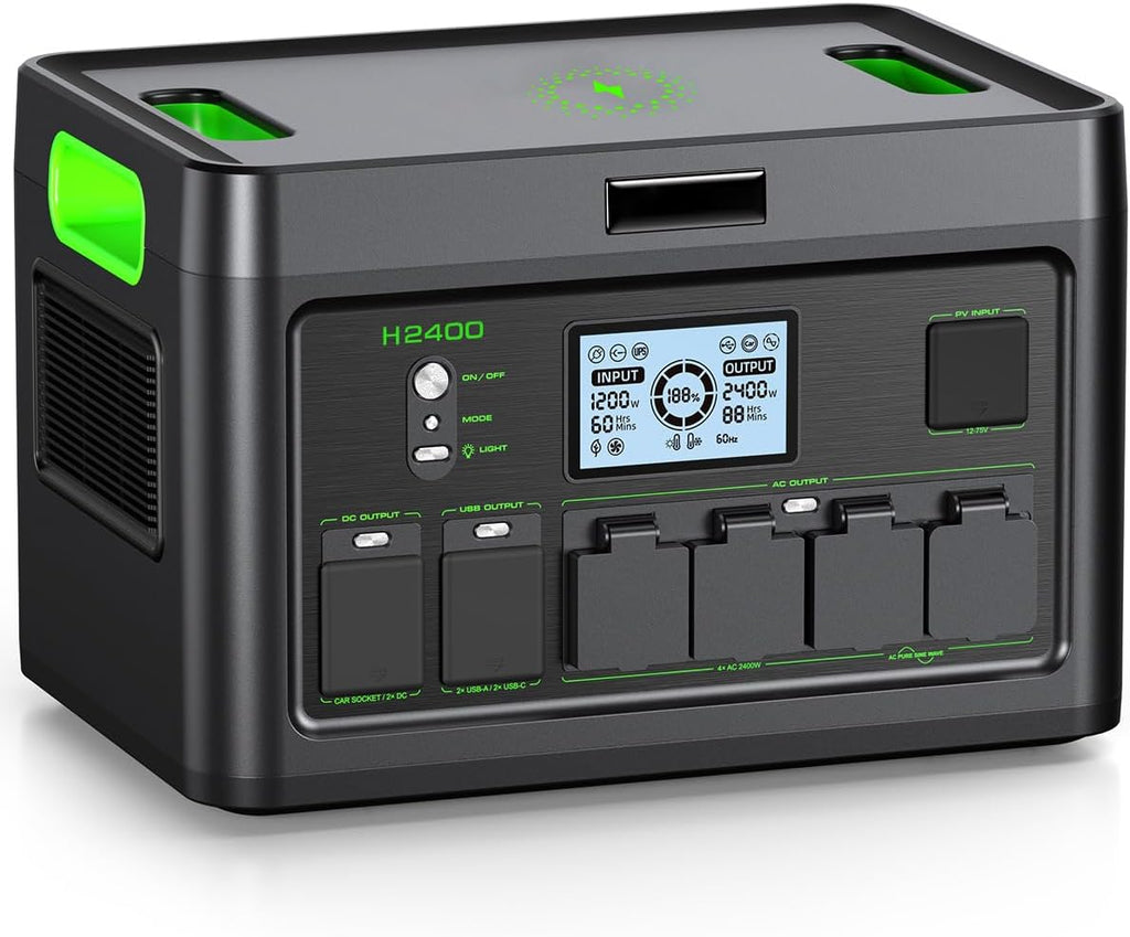 2400W Portable Power Station 1843.2Wh Outdoor Solar Generator with 2400W(4800W Peak) 4 AC Outlets, Fast Charging Emergency Power Backup Battery UPS for Home Outage RV/Van Road Trip Camping