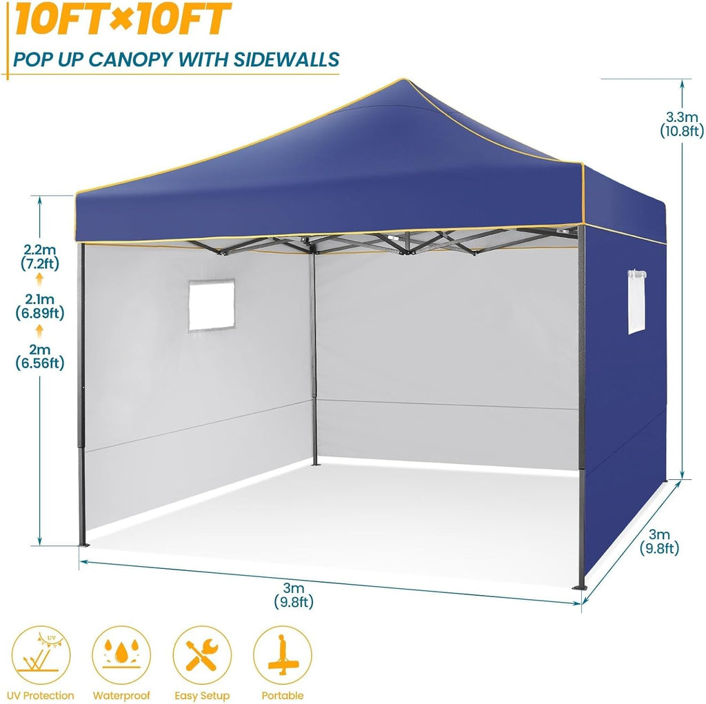 COBIZI 10x10 Heavy Duty Pop Up Canopy Tent for Event Commercial Instant Canopy with 4 Sidewalls, Portable Vendor Outdoor Tent for Parties，Backyard, Camping, Waterproof UPF50+, Dark Blue