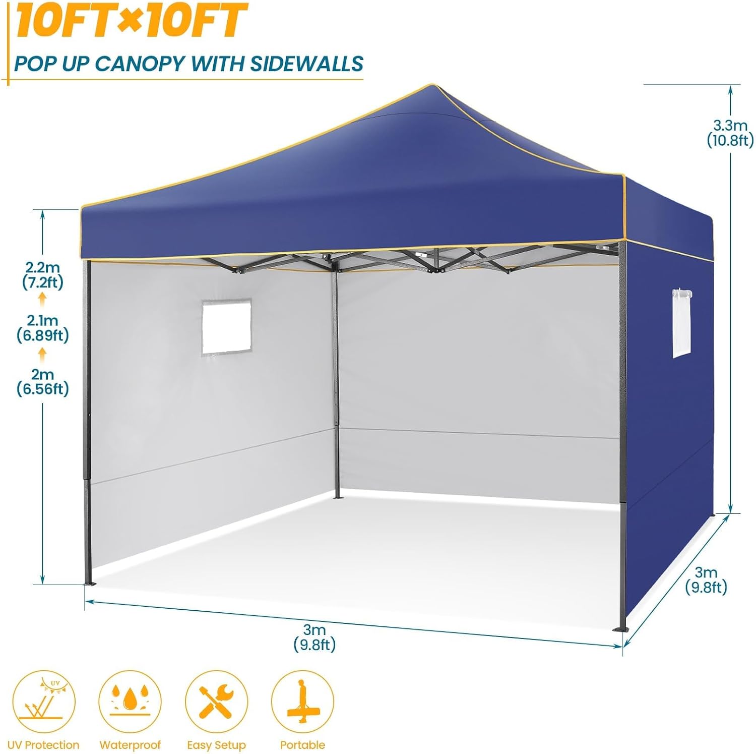 COBIZI 10x10 Heavy Duty Pop Up Canopy Tent for Event Commercial Instant Canopy with 4 Sidewalls, Portable Vendor Outdoor Tent for Parties，Backyard, Camping, Waterproof UPF50+, Dark Blue