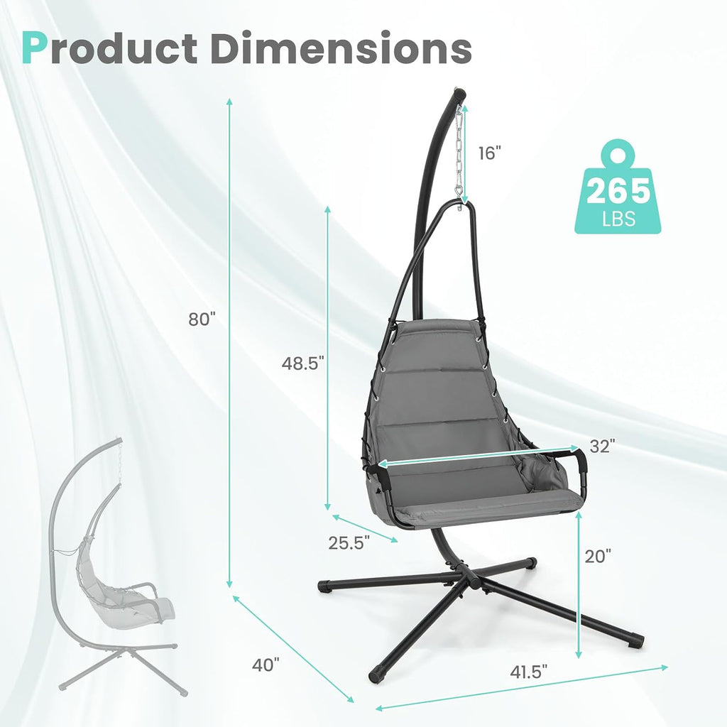 Tangkula Swing Chair with Stand, Hanging Egg Chair with Cushion, Indoor Outdoor Hammock Chair with Steel Rustproof Frame for Patio Backyard Porch Garden