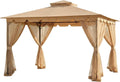 Garden Winds Reinforced RipLock 350 Replacement Canopy Top and Netting Set Compatible with Hampton II 10' x 12' Gazebo Model L-GZ215PST-5B – Beige