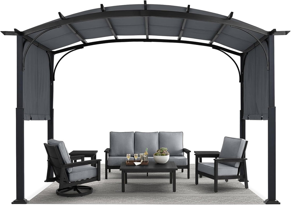 MASTERCANOPY 10x12ft Outdoor Retractable Pergola with Sun Shade Canopy Patio Metal Garden Pergola,Dark Grey