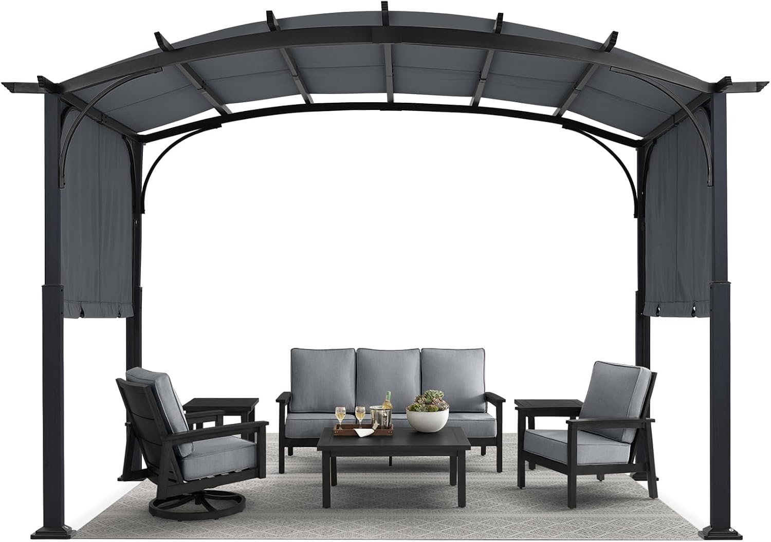 MASTERCANOPY 10x12ft Outdoor Retractable Pergola with Sun Shade Canopy Patio Metal Garden Pergola,Dark Grey