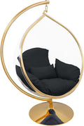 Hanging Chair - Transparent Acrylic Bubble, Waterdrop Shape, Indoor Swing Chair with Gold/Chrome Stand, Durable Fabric Cushion - Luxury Accent for Living Room, Bedroom (Gold/Black)
