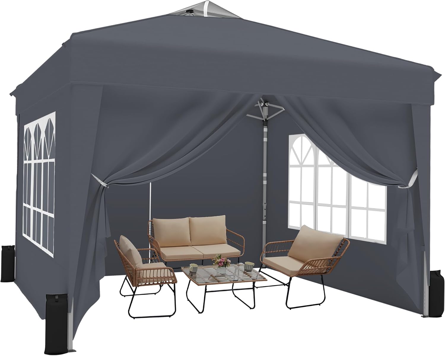 SANWAY 10x10 Pop Up Canopy Tent with Sidewalls x 4 – Easy Setup Canopy Tent, Waterproof, UV-Resistant, Portable with Carry Bag for Outdoor Events, Camping, and Backyard Parties – Dark Gray