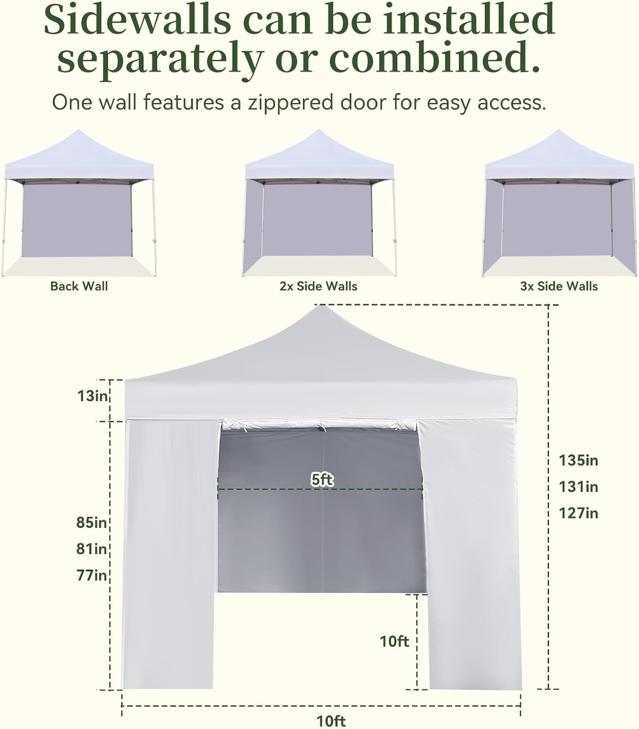 Easy 10x10 Pop Up Canopy Tent with 4 Sidewalls, Heavy Duty Commercial Use, Peak Tensioner Frame, Industry-Leading 3000mm Waterproof, 500D Silver Coated, Wheeled Bag, Sandbags, Stakes & Ropes, White