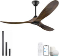 60 inch DC Ceiling Fan No Light Outdoor Ceiling Fan for Patios Damp Rated, ETL Listed 3 Blade Large Airflow Indoor Commercial Smart Ceiling Fans for Exterior Porch Gazebo with Alexa/Remote/APP Control