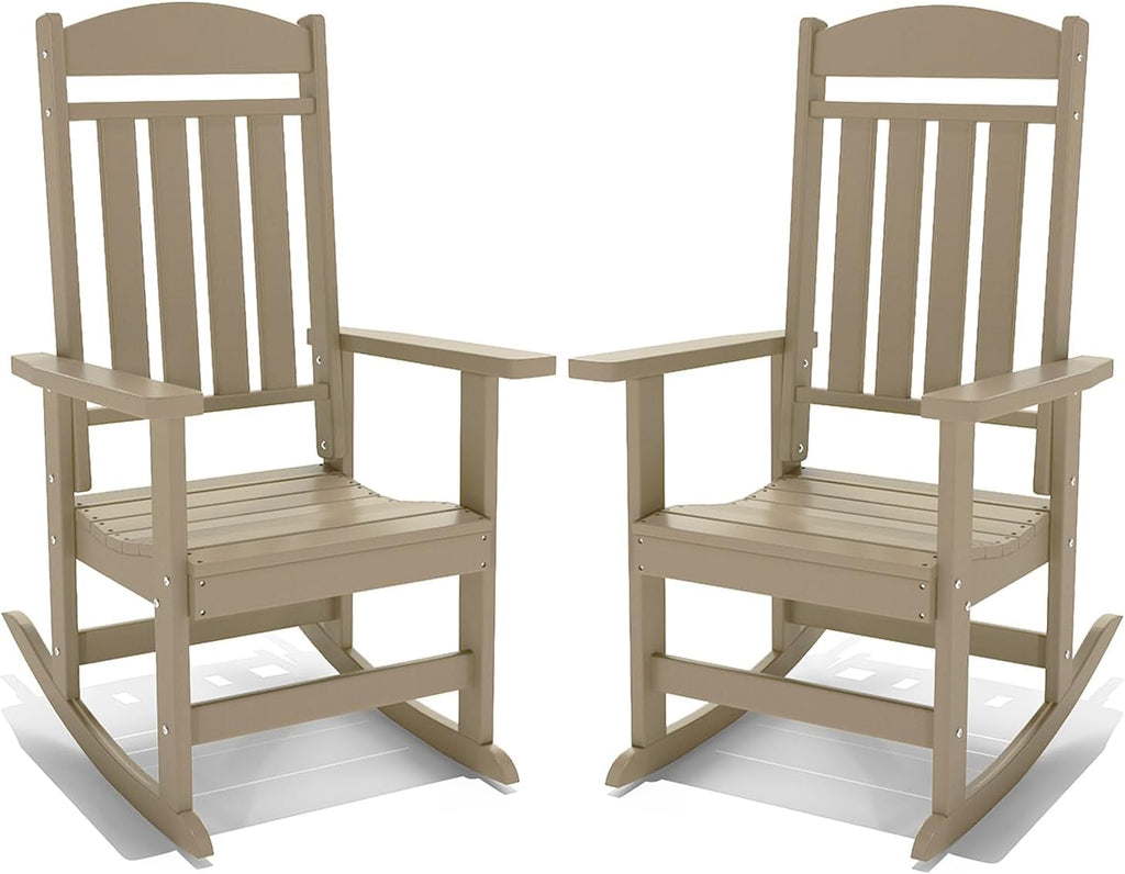 NAVINE Outdoor Rocking Chairs Set of 2, Oversized High Back Patio Rocking Chairs, All Weather Porch Rocking Chairs for Outside. Brown