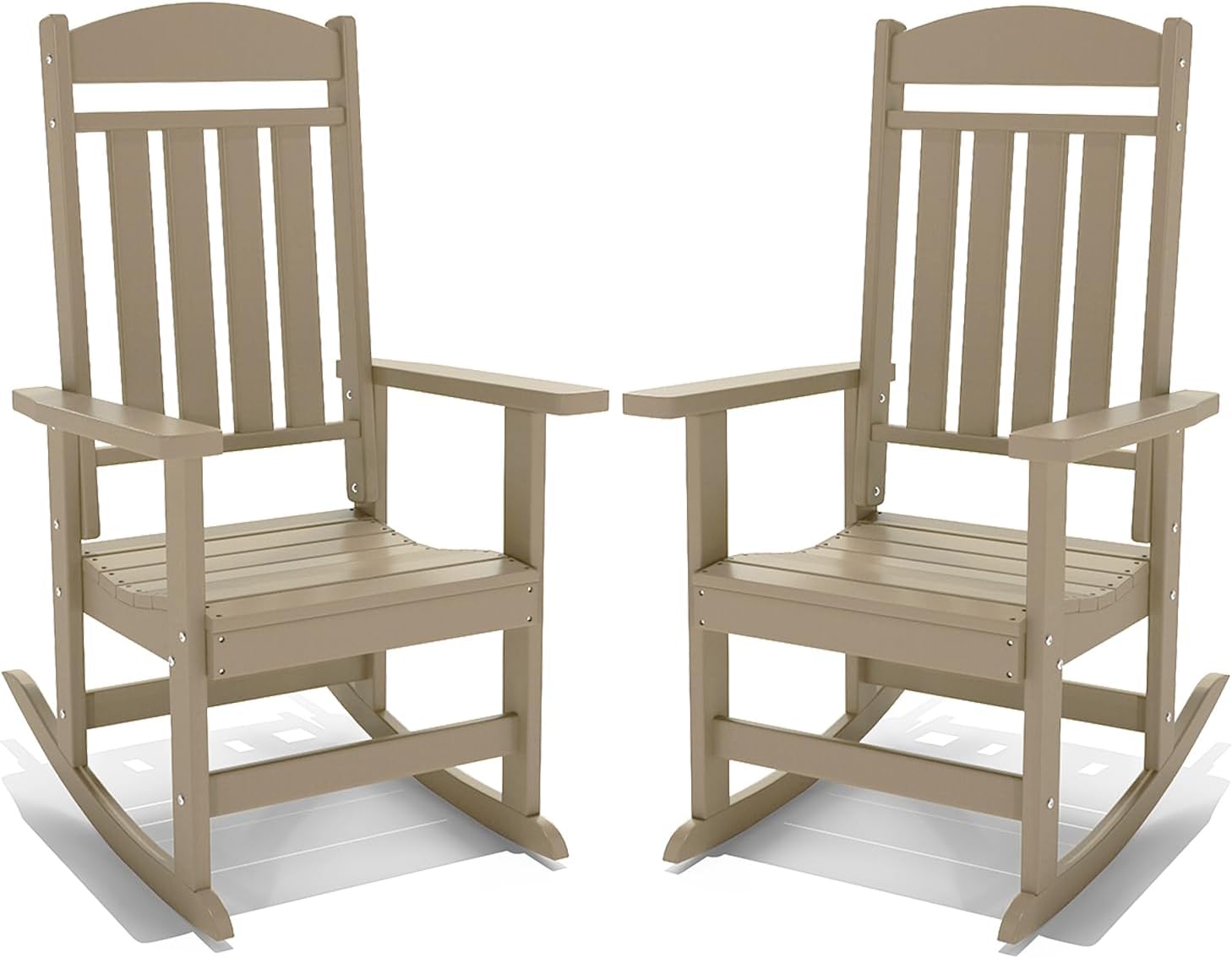 NAVINE Outdoor Rocking Chairs Set of 2, Oversized High Back Patio Rocking Chairs, All Weather Porch Rocking Chairs for Outside. Brown