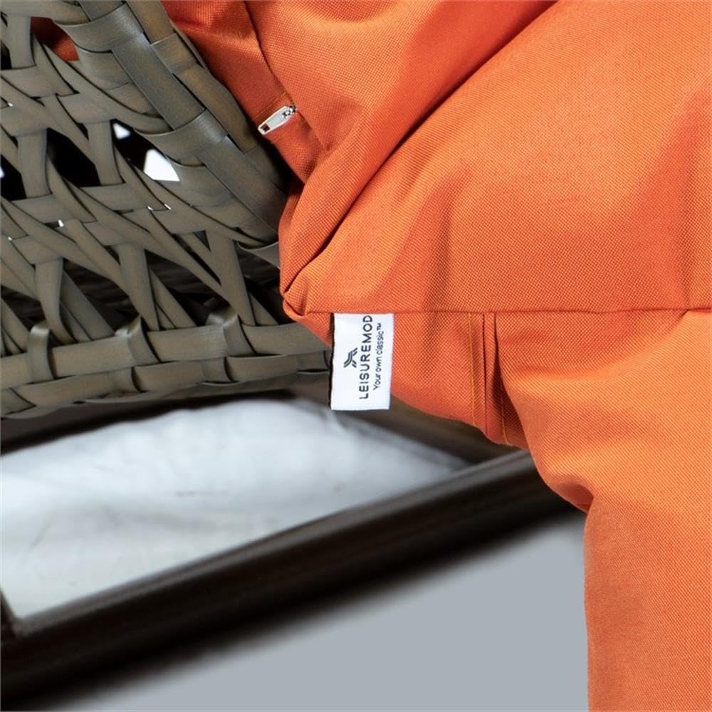 LeisureMod 2 Person Wicker Egg Chair Outdoor Indoor Bedroom Patio Hanging Lounge Swing Hammock Chairs with Beige Stand and UV Resistant Cushions, Orange
