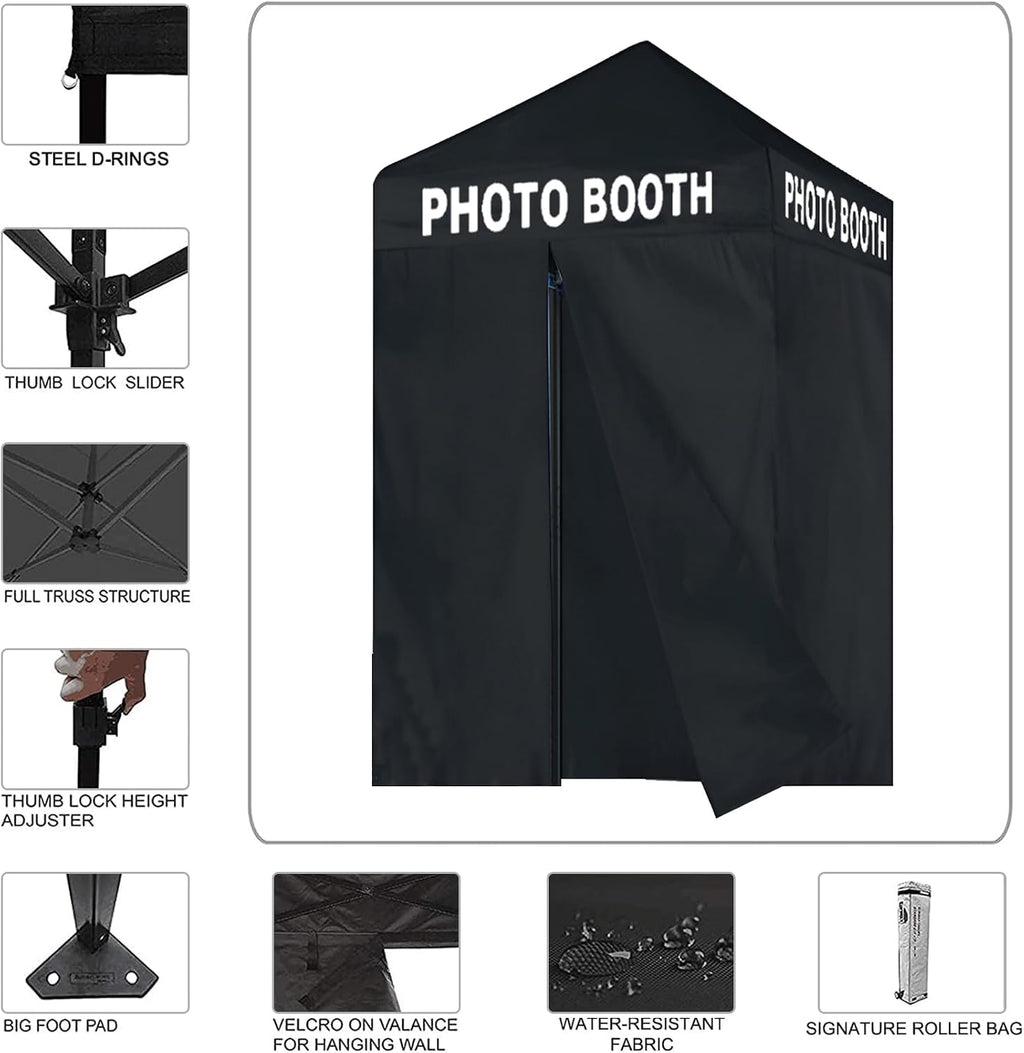 Eurmax USA 5x5 Pop Up Canopy Tent,Commercial Tent with Patented No-Tip Rolling Bag,4 Zippered Removable Walls,UV & Water Resistant Canopy Top,Heavy Duty Outdoor Gazebo,Instant Shelter(Printed Black)
