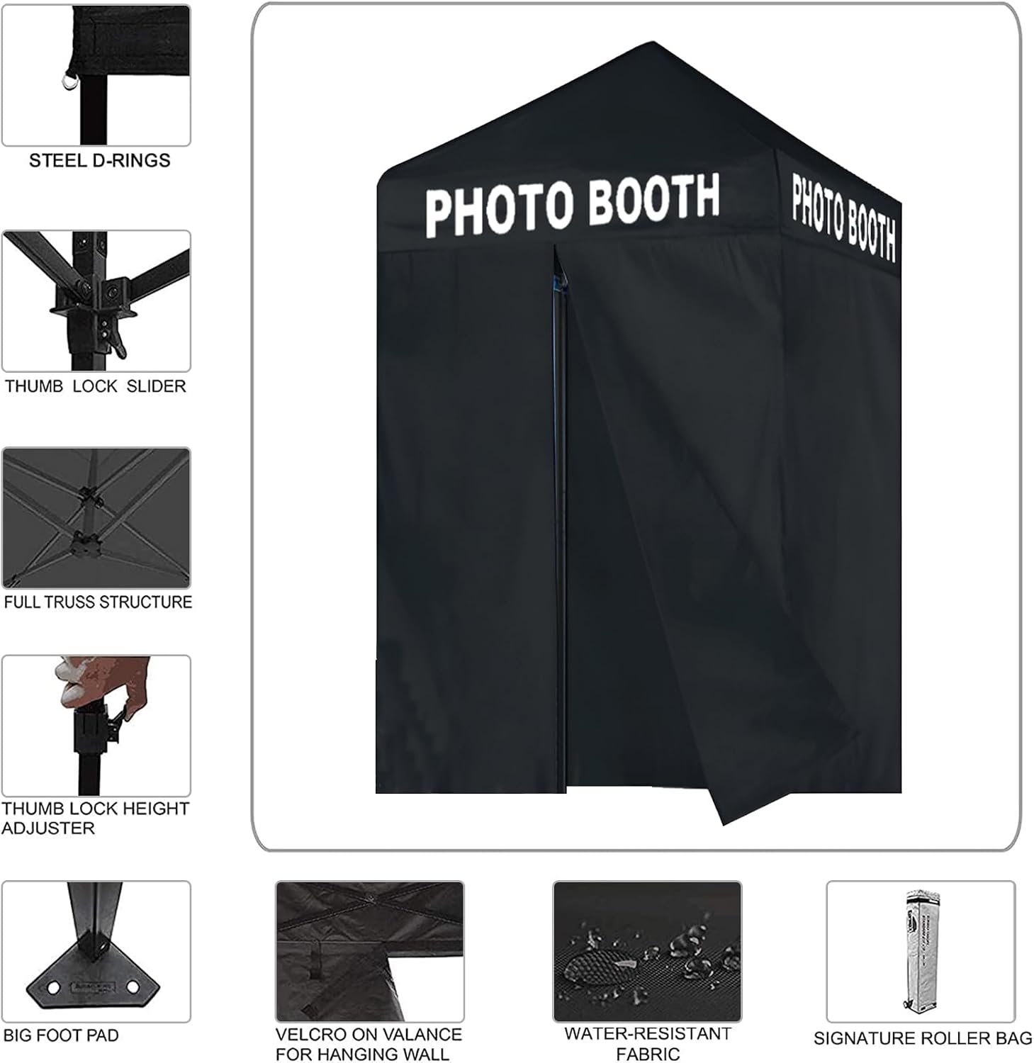 Eurmax USA 5x5 Pop Up Canopy Tent,Commercial Tent with Patented No-Tip Rolling Bag,4 Zippered Removable Walls,UV & Water Resistant Canopy Top,Heavy Duty Outdoor Gazebo,Instant Shelter(Printed Black)