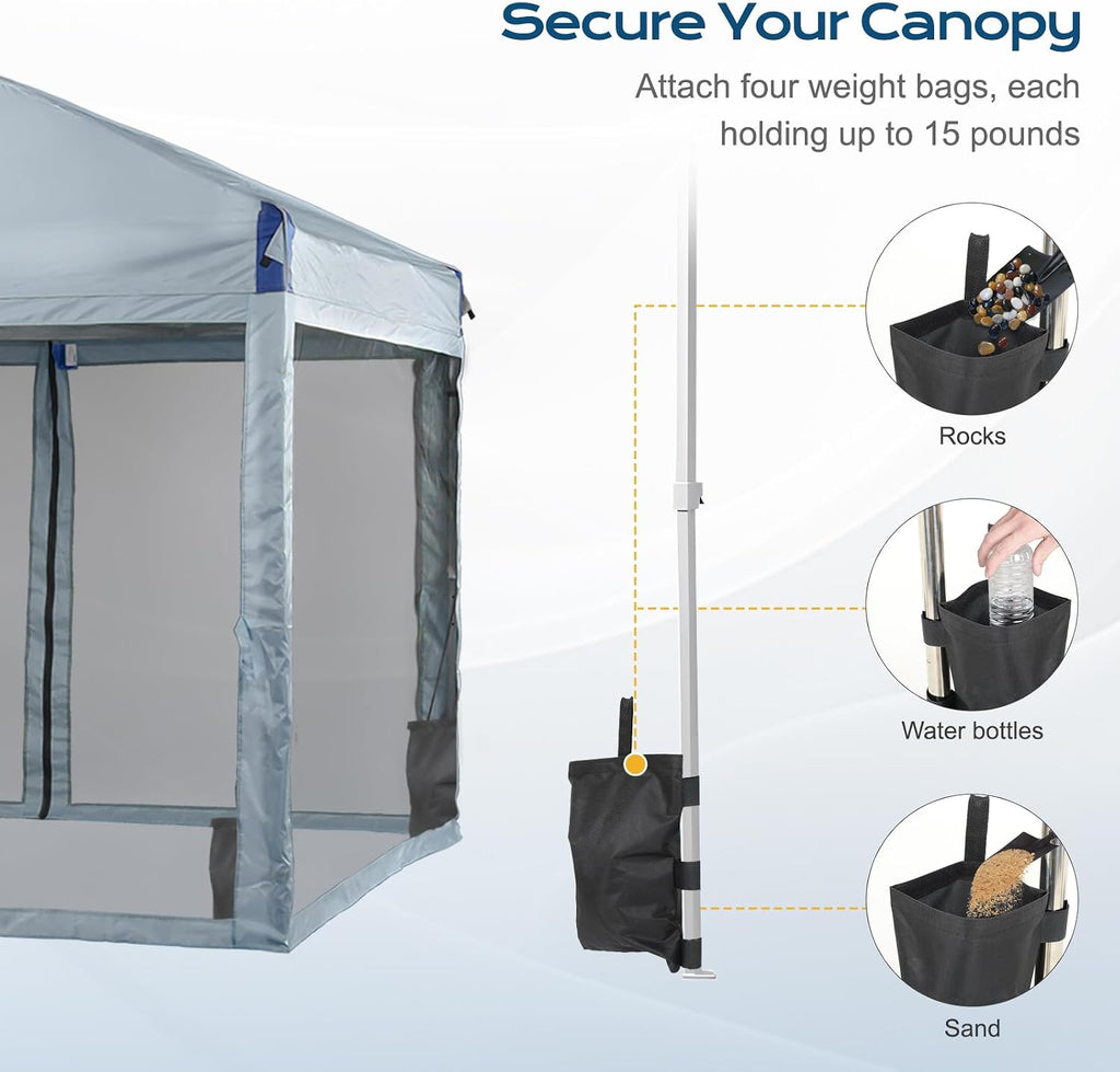 Aoodor 12x12 Ft Pop Up Canopy Tent with Netting, Water-Resistant 210D Oxford Fabric Shade, Easy Assembly Commercial Gazebo with Wheeled Carry Bag & 4 Sand Bags for Camping, Party, Gray