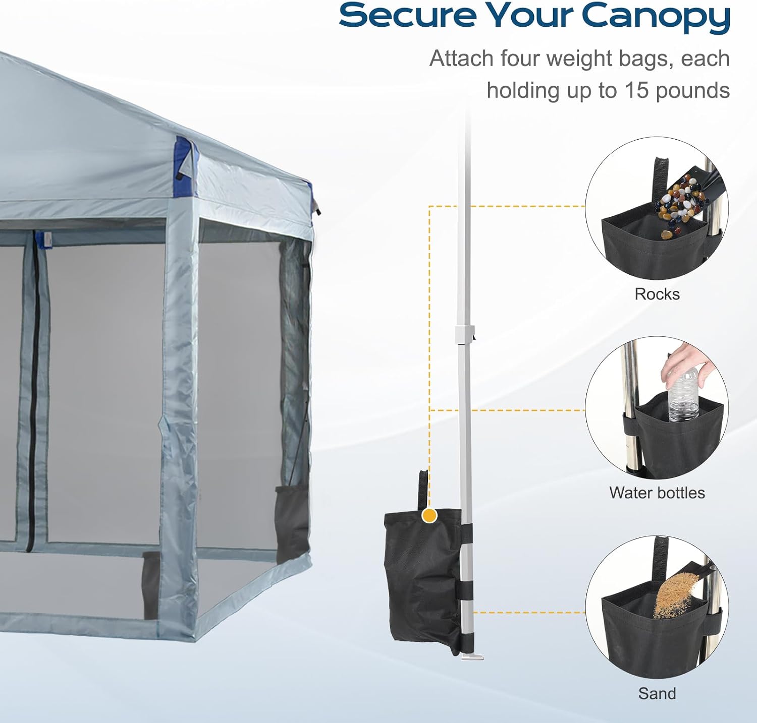 Aoodor 12x12 Ft Pop Up Canopy Tent with Netting, Water-Resistant 210D Oxford Fabric Shade, Easy Assembly Commercial Gazebo with Wheeled Carry Bag & 4 Sand Bags for Camping, Party, Gray