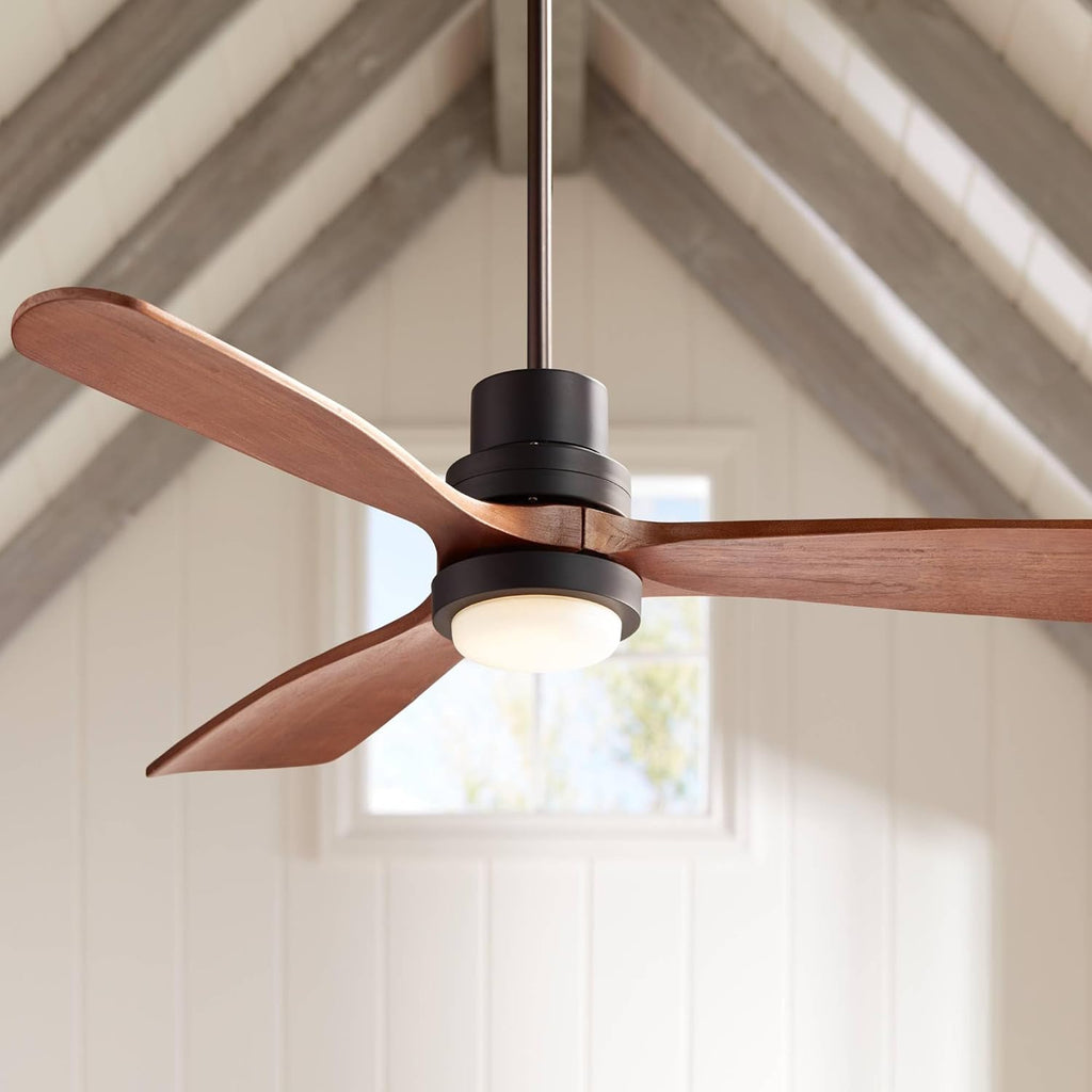 Casa Vieja 52' Delta-Wing DC Modern 3 Blade Indoor Outdoor Ceiling Fan with LED Light Remote Control Solid Wood Oil Rubbed Bronze Damp Rated Patio Exterior House Porch Gazebo Garage - 12' Downrod