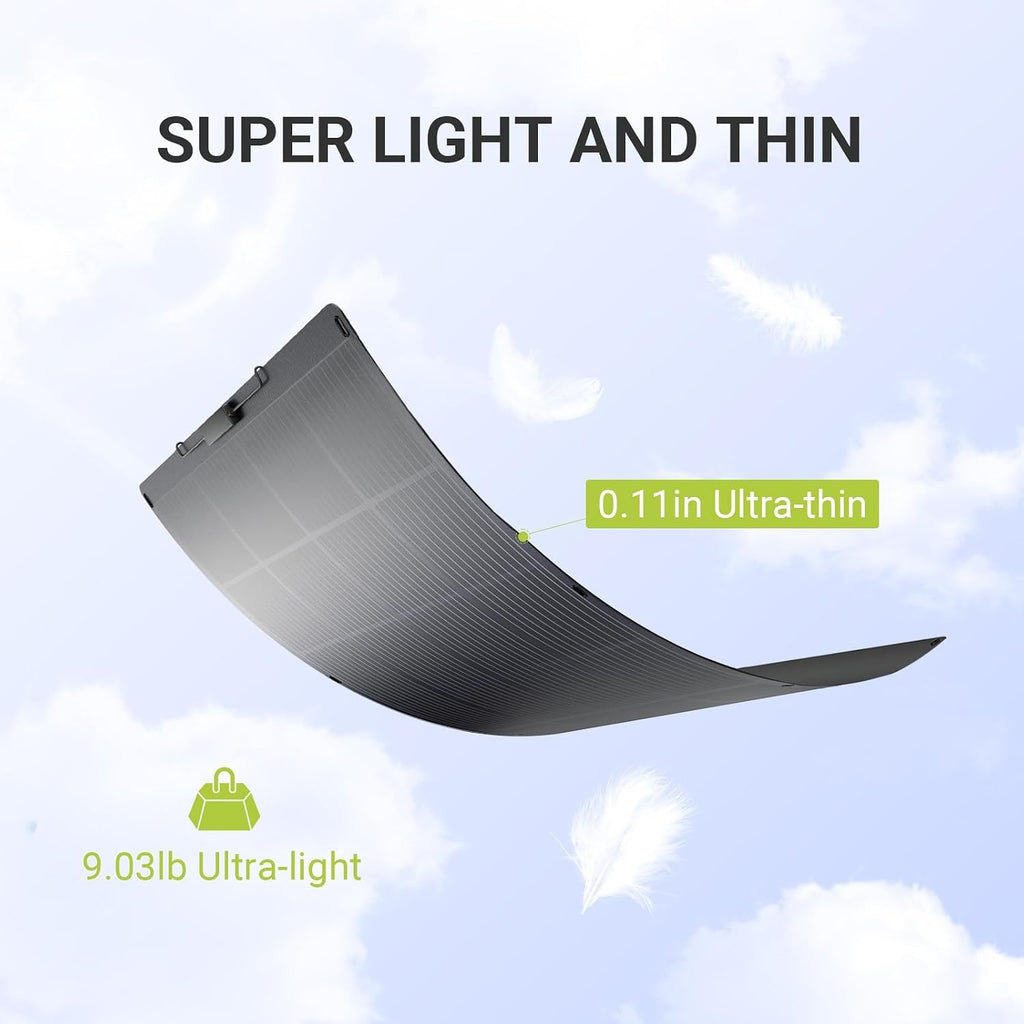 ALLPOWERS SF200 200W Flexible Solar Panel, Ultra-Thin 3mm Bendable Monocrystalline Solar Charger, 25% Efficiency IP68 Waterproof for RV Roof, Camping, Marine Use