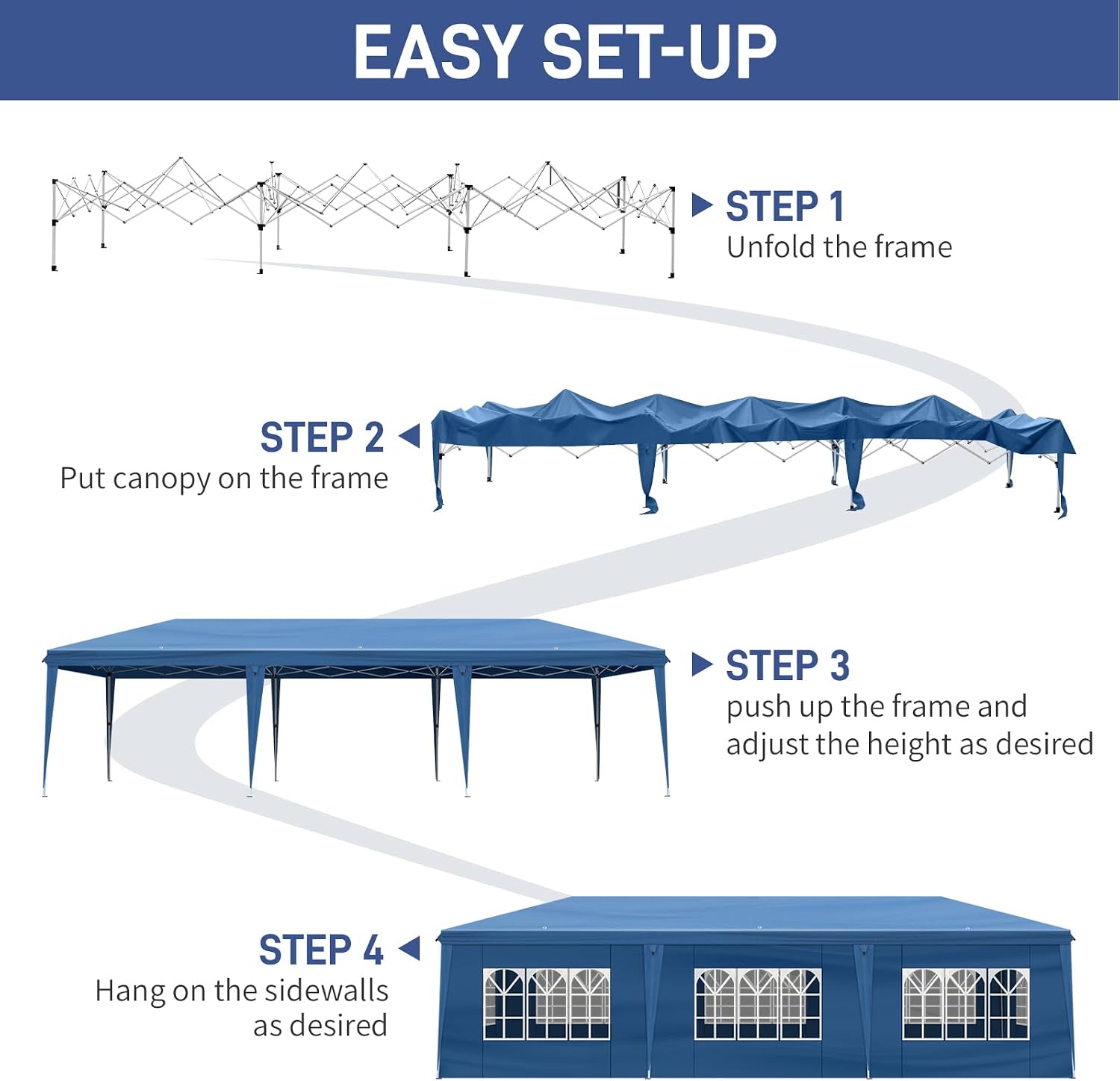 Outvita 10x30ft Ez Pop Up Canopy, Portable Instant Canopy Tent with 8 SideWalls for Outdoor Events, Party, Wedding, Birthday,Graduation Blue