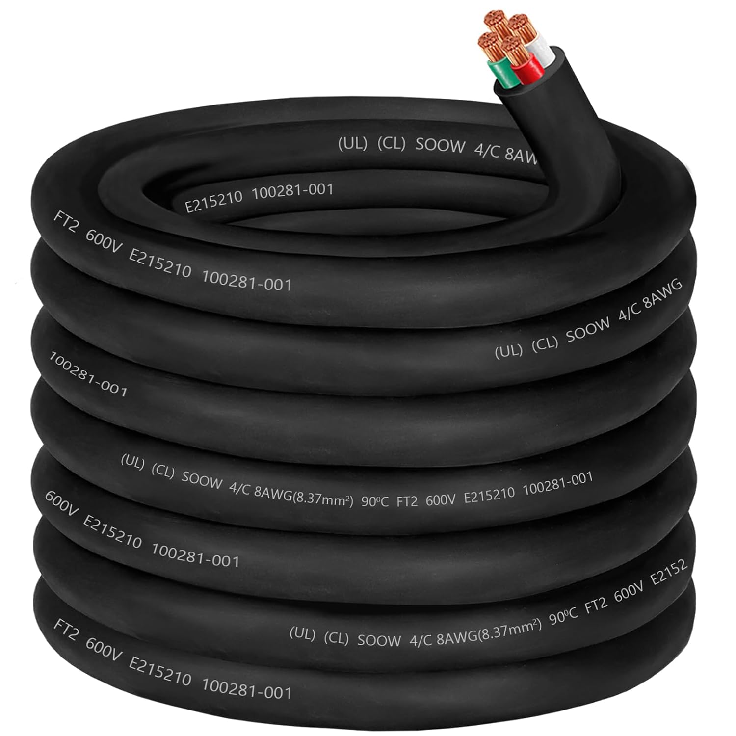 35ft 8/4 8 AWG Portable Power Cable 8 Gauge 600V SOOW Electric Wire 4 Conductor OFC 8 AWG Extension Cord Cable Wire for NEMA 14-35 Generator,Welder,RV Outlet Box,EV Battery Charger,Machinery