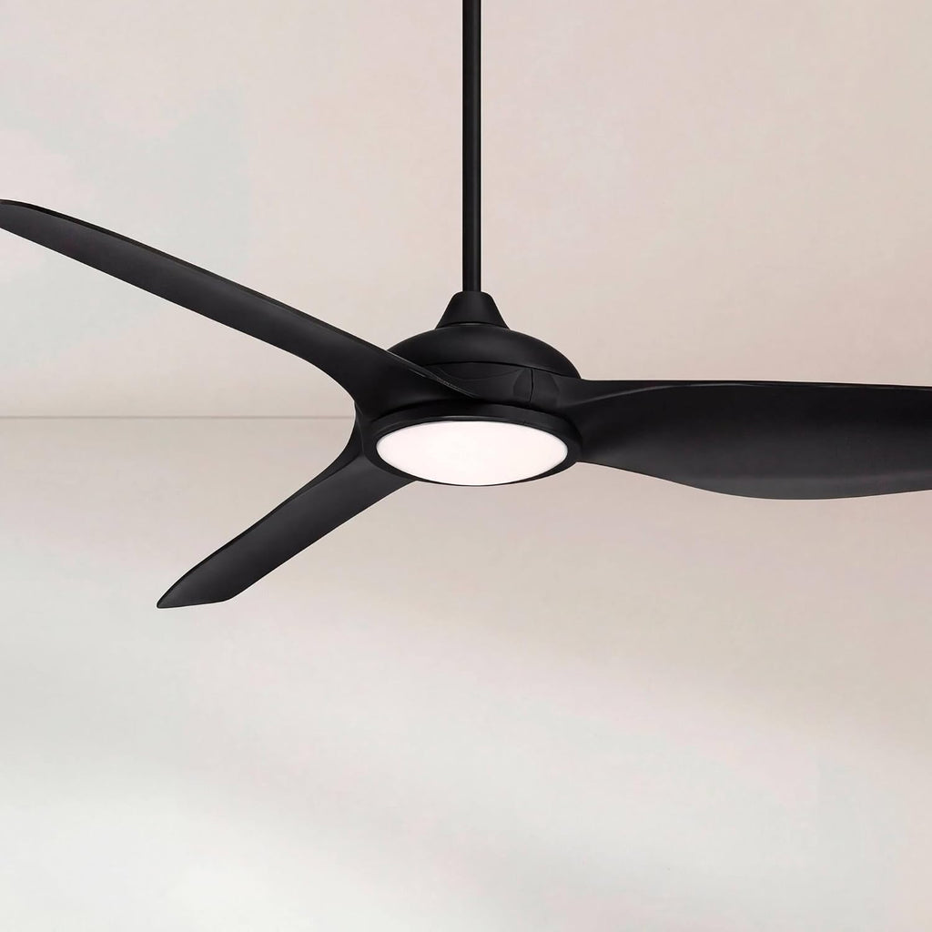 Possini Euro Design 60' Modern 3 Blade Large Propeller Indoor Outdoor Ceiling Fan with Light LED Remote Control Matte Black White Diffuser Damp Rated for Patio Exterior House Porch Gazebo Garage