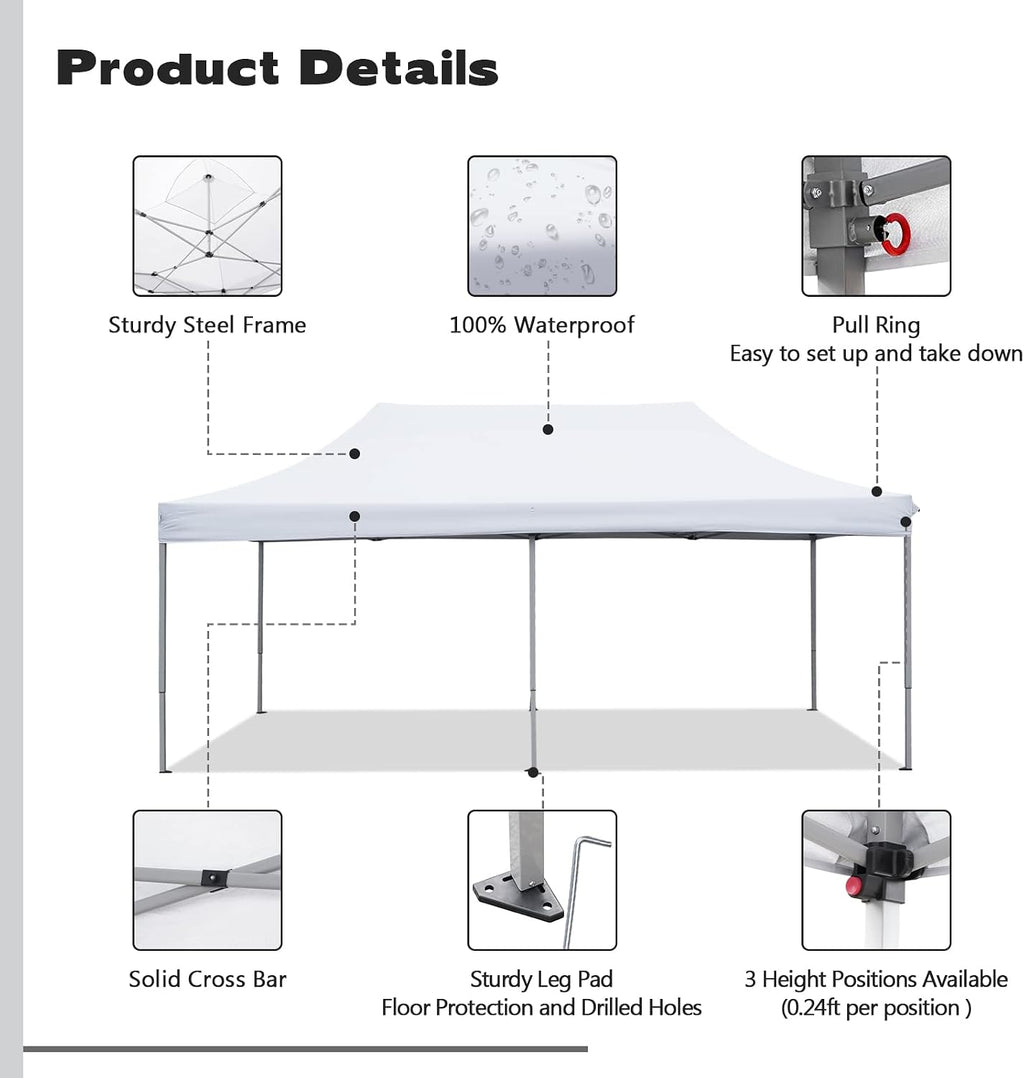 10x20 ft Pop up Canopy Tent, Wonlink Folding Heavy Duty Height Adjustable Shelter Gazebos with Wheeled Bag
